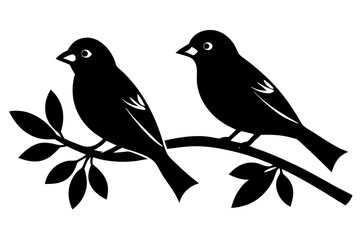 Fototapeta premium Two Birds on a Branch silhouette vector illustration