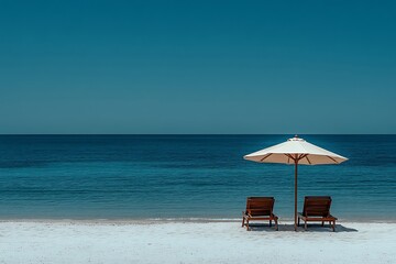 Tranquil Beach Getaway White Sand, Blue Sky, Relaxing Escape