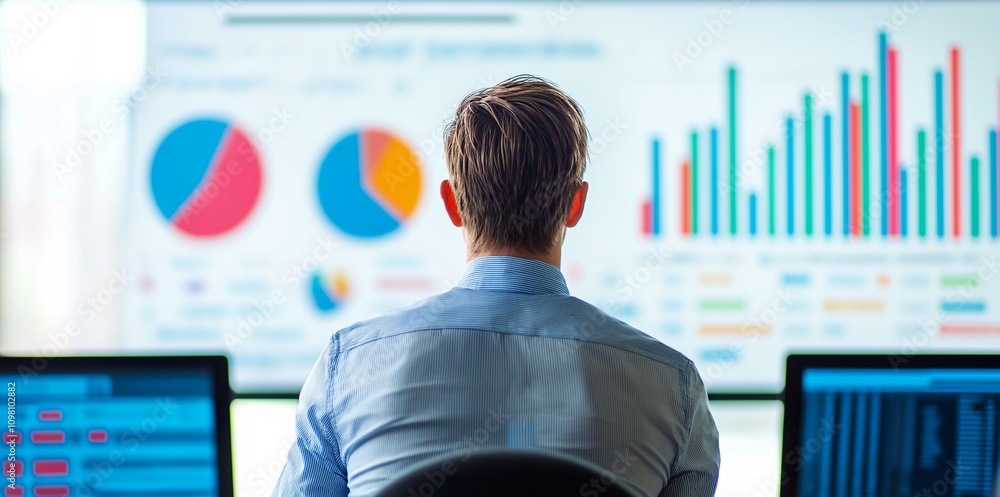 Poster data analyst reviewing key performance indicators.generative ai illustration.