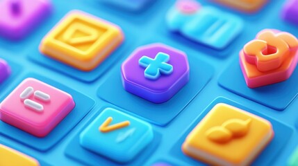 Colorful Glossy App Icons On A Blue Background