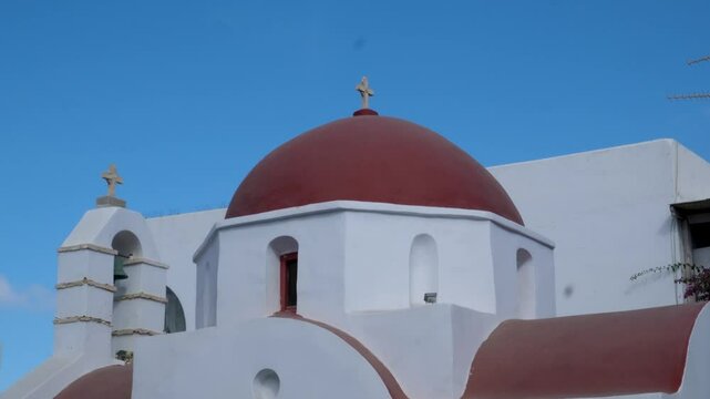 Greece Mykonos Canvas Art Red Dome And Bell Tower Of Greek Orthodox Church On Mykonos By Zoe Schumacher