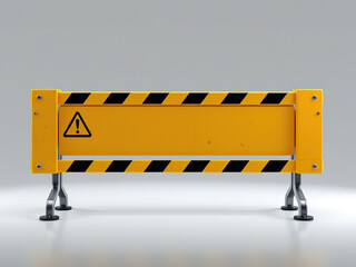 Side profile of yellow and black barricade with caution symbols and grid pattern, attention, danger, side profile