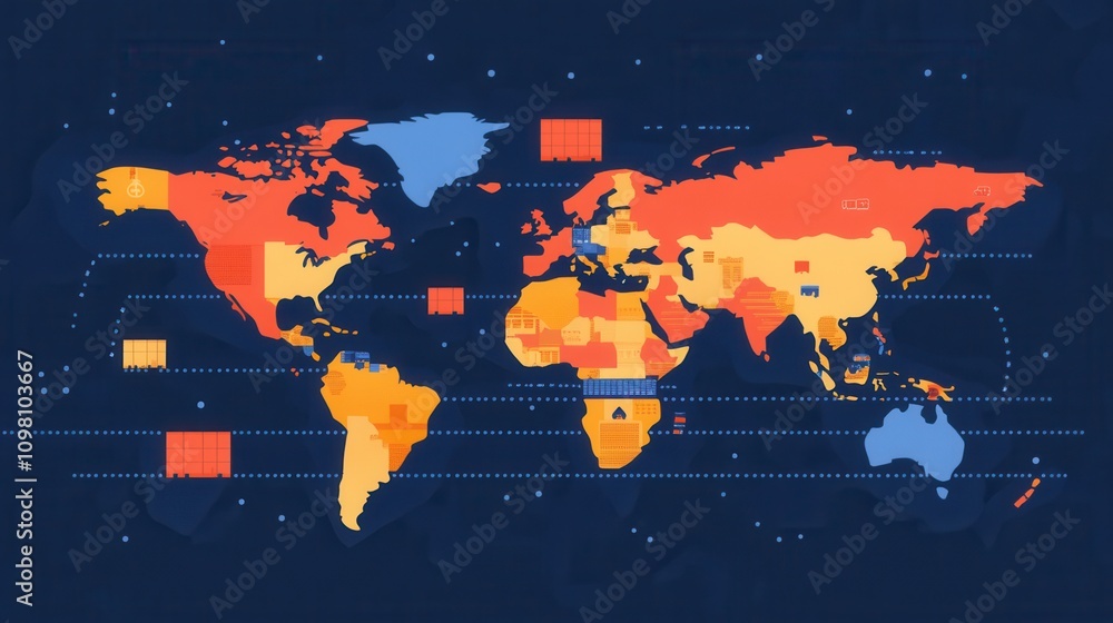 Poster a colorful world map displaying various regions in different hues, highlighting geographical distinc