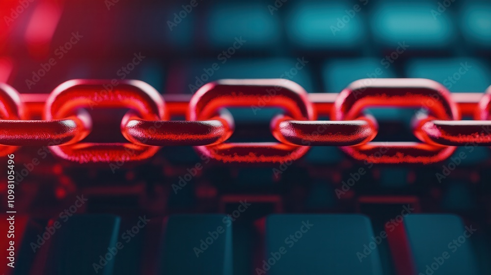 Poster a close-up of a glowing red chain against a dark background, emphasizing strength and connection in 