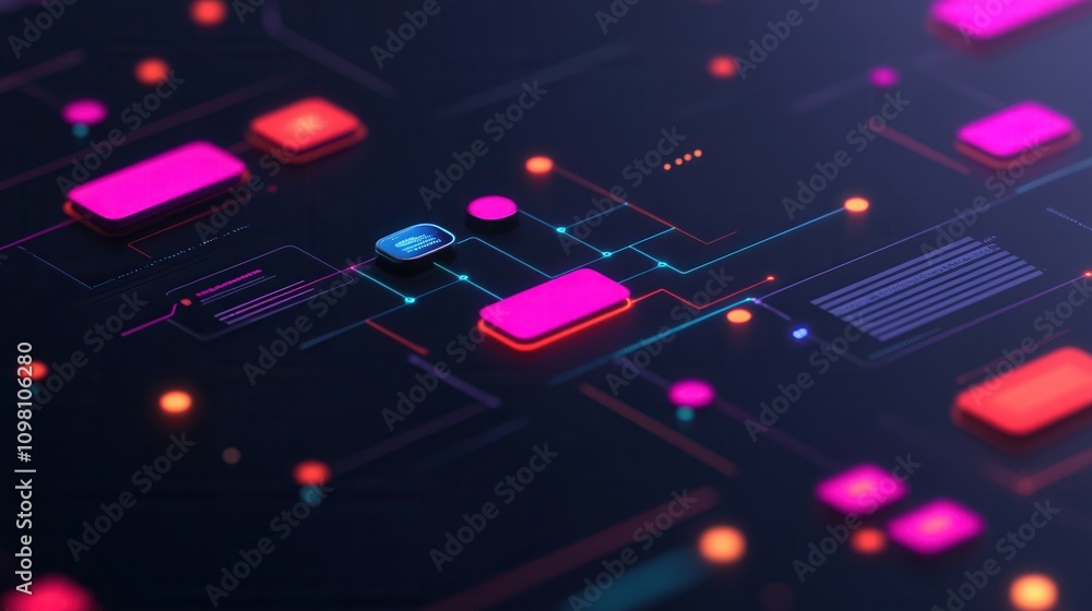 Poster a vibrant, abstract digital network scene featuring colorful nodes and lines on a dark background, s