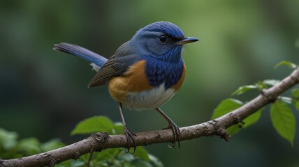 Obraz premium Here's a and keyword list for your image.. Vibrant blue and orange bird perched on a branch.