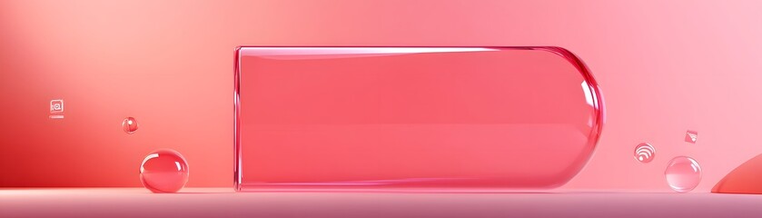 Obraz premium Pink Glass Cylinder with Floating Spheres and Icons