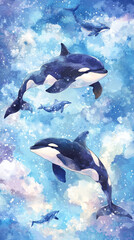 Naklejka premium Watercolor Night Sky | Orcas