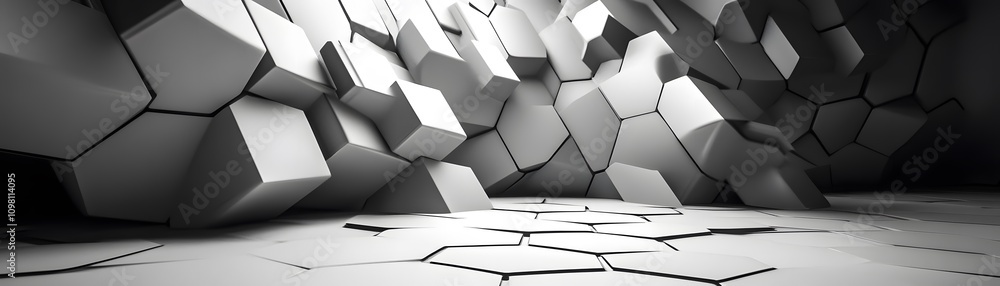 Poster abstract grey hexagonal and cubic geometric structure