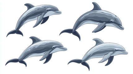 Obraz premium Set of Bottlenose Dolphin on white isolated background