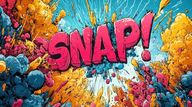 A powerful comic book explosion filled with dazzling visual bursts frames the word 'SNAP!' in bold letters, adding a vibrant and impactful artistic touch.