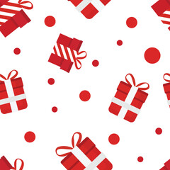 Christmas seamless pattern. Repeatable pattern of Christmas and New Year including Santa, reindeer, snow, gift ornaments or wallpaper, wrapping paper, card template or banner or textile print.