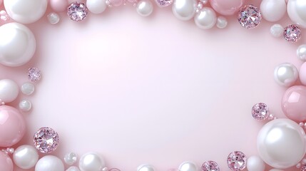 Obraz premium A stunning arrangement of pearls, gems, and crystals forming a decorative frame with space for custom text.
