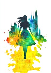 The Wizard of Oz. Silhouette of a woman walking in vibrant colors