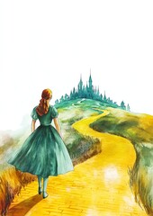 The Wizard of Oz. Girl walking towards a fantasy city
