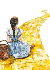 The Wizard of Oz. Girl on a yellow brick road