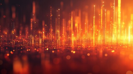 Fototapeta premium Abstract fiery cityscape at night, glowing orange and red lights.