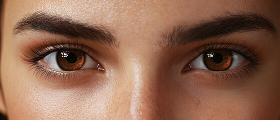 Closeup of Stunning Brown Eyes with Defined Eyebrows and Long Lashes