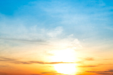 Beautiful , luxury soft gradient orange gold clouds and sunlight on the blue sky perfect for the...