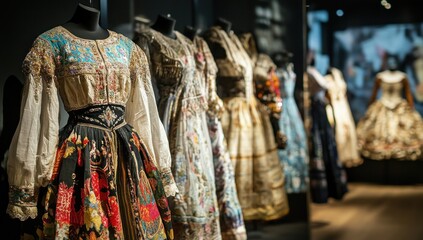 Fototapeta premium Traditional Folk Costumes on Display in Museum