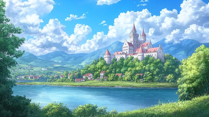 Obraz premium Enchanted Medieval Castle by a Serene River