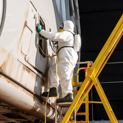 generated illustration of airplane hull paint coating process