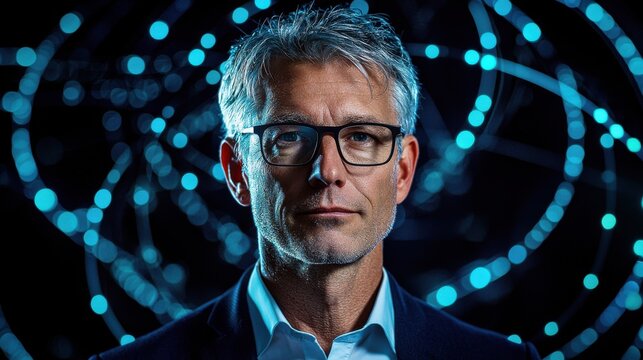 Serious Businessman Contemplating Future Technology and Innovation Solutions