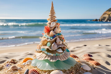 Christmas tree made of seashells 