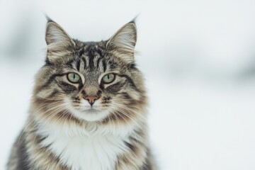 Obraz premium A beautiful cat in close-up. Cute cat on a white background. Pet. Animal care. Background with animals. A place for the text. A place to copy