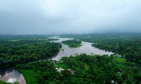 Daerah dekat sungai yang masih asri tampak dari atas 