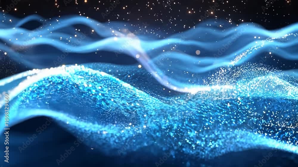 Poster the image is a blue and white gradient with a lot of sparkles. the blue and white gradient gives the
