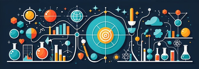 Obraz premium vibrant abstract illustration depicting a science laboratory with colorful elements representing research, data analysis, and the pursuit of knowledge.