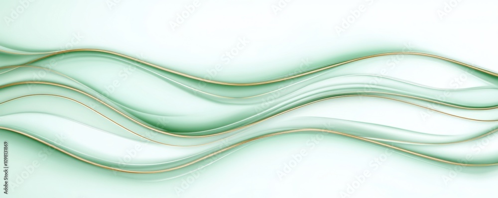 Poster abstract wavy lines in soft green tones create a serene and modern aesthetic, evoking a sense of cal