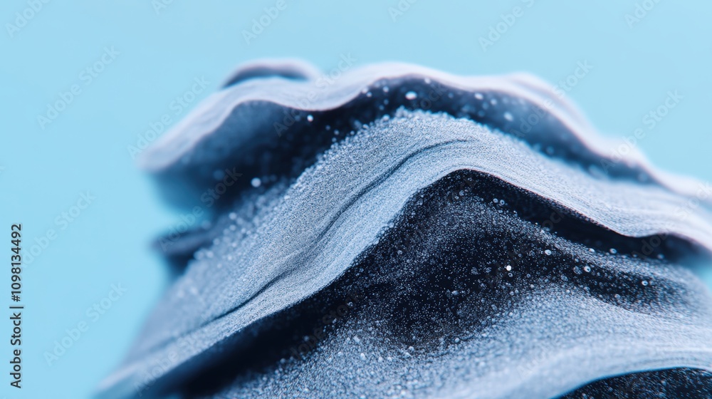 Poster textured patterns of blue and black sand with sparkling particles against a bright background