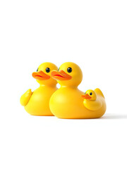 Fototapeta premium Simplified image of two rubber ducks, one large and one small, against white background, happiness, side by side, duo, small things, floating toys