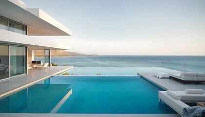 Fototapeta premium Luxury Beachfront Villa With Infinity Pool and Stunning Ocean View. Generator AI