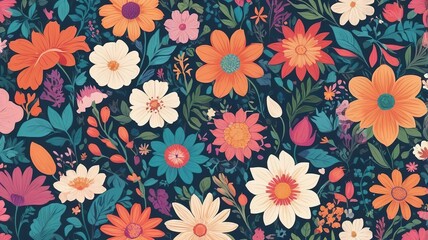Set of vibrant flower seamless patterns in flat design, perfect for isolated backgrounds and creative projects.  