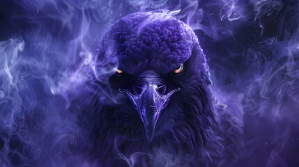 Purple Raven in Smoke 3D Illustration
