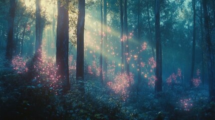 Obraz premium Mystical forest glowing lights
