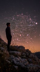 Fototapeta premium Person gazing at starry night sky