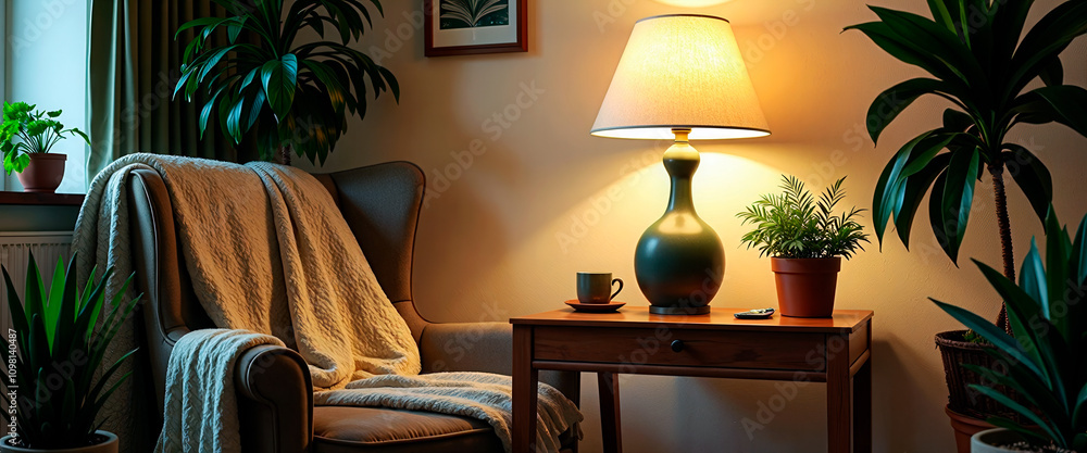 Poster a laptop is on a desk with a cup of coffee and a notebook. the scene suggests a work environment whe