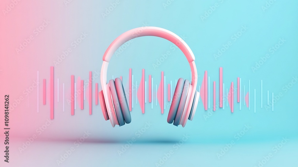 Poster sleek waveform headset icon floating in minimalist 3d