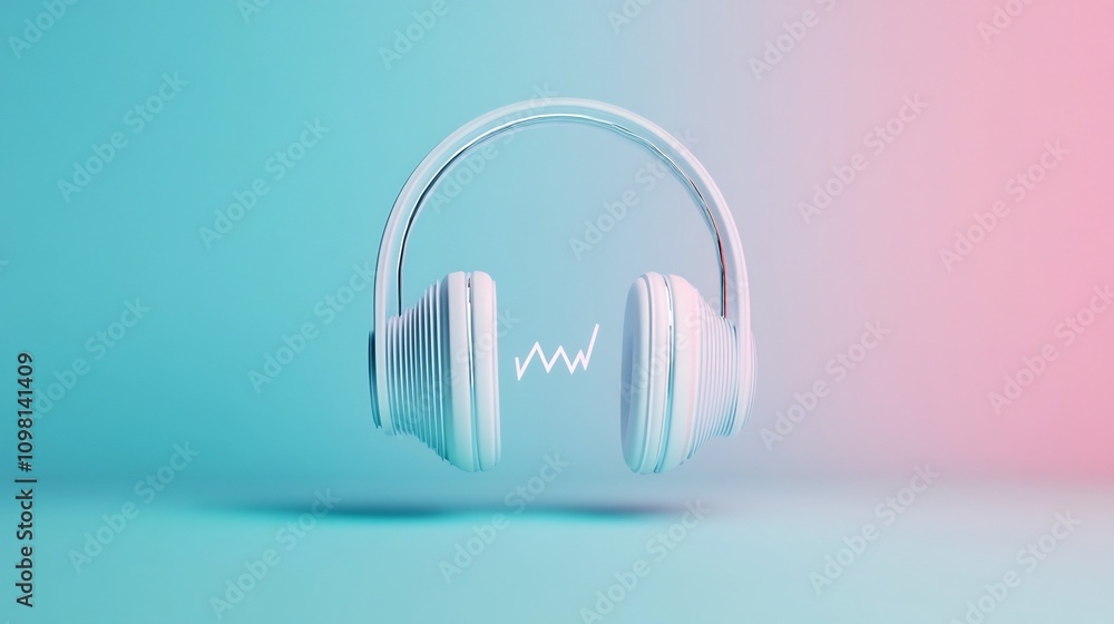 Poster sleek headphone waveform icon floating in minimalist 3d