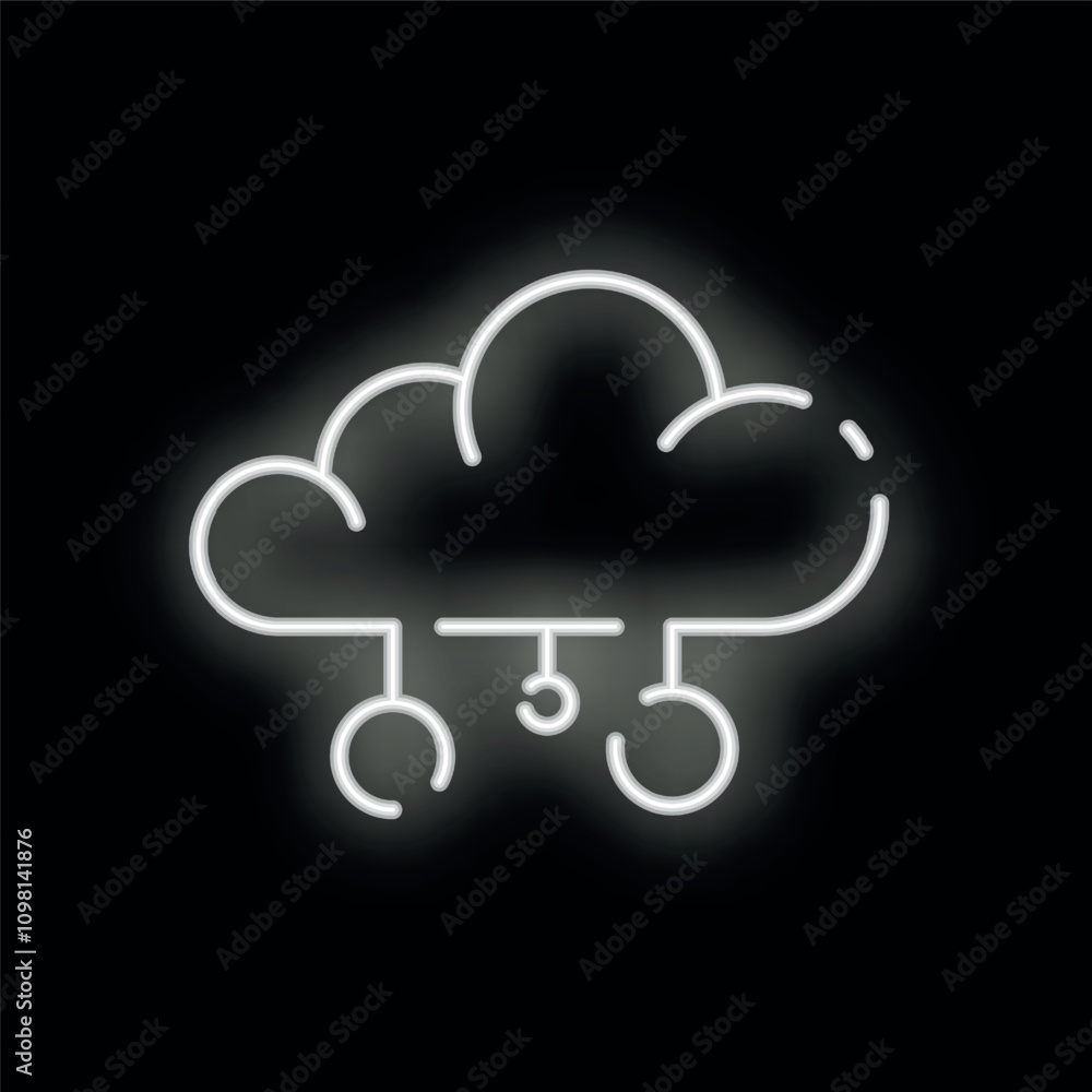 Poster white neon cloud computing icon glowing on black background representing internet technology and dat
