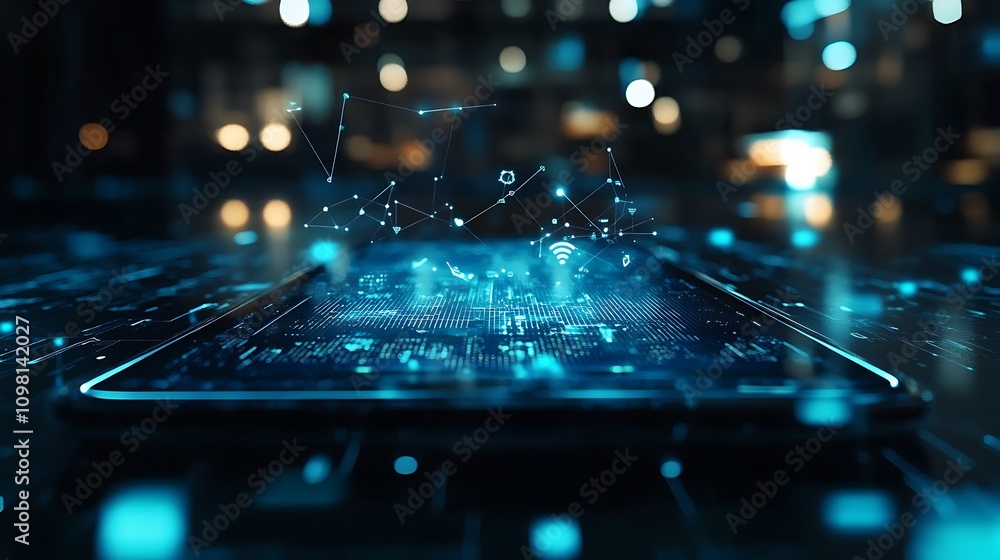 Poster digital network connectivity on modern smartphone device