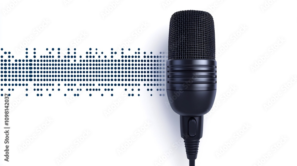 Poster rhythmic wave design pulsing through sleek microphone icon on white background