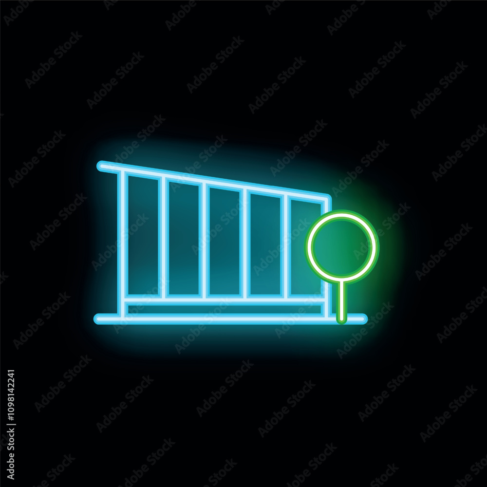 Aufkleber glowing neon icon representing a modern building with a tree, possibly evoking concepts of architect