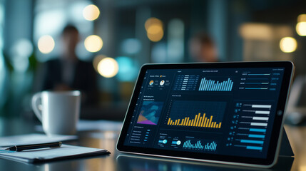 Close Up of High Tech Dashboard on Tablet with Business Data