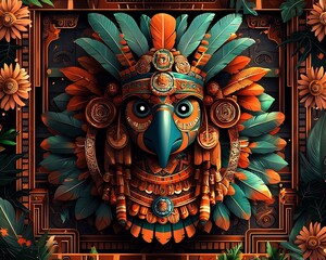 Fototapeta premium Intricate Mayan Inspired Tribal Pattern with Earthy Tones and Symbolic Glyphs