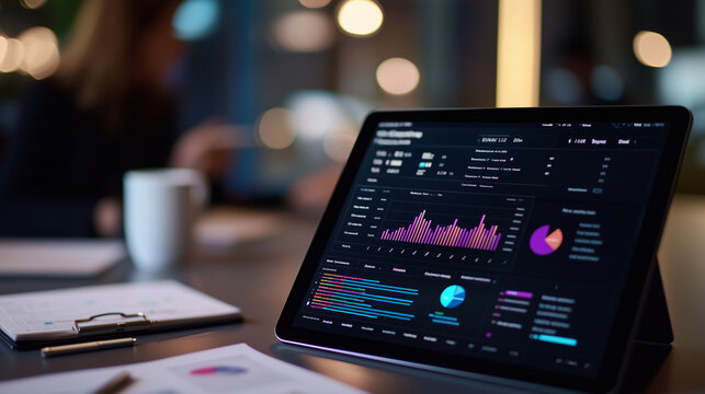 High Tech Dashboard with Data Analytics on Tablet Screen